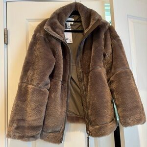 NWT Dark Beige Oversized Faux Fur Jacket